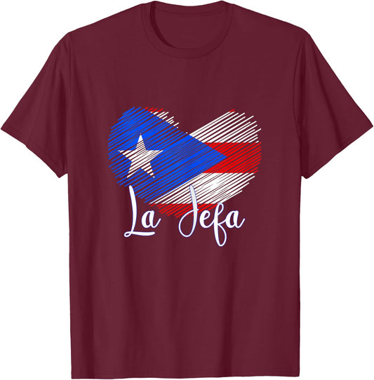 Boricua Jefa Puerto Rico Heart Flag Boricua Mom mothers day T-Shirt - T-Shirt | Maroon