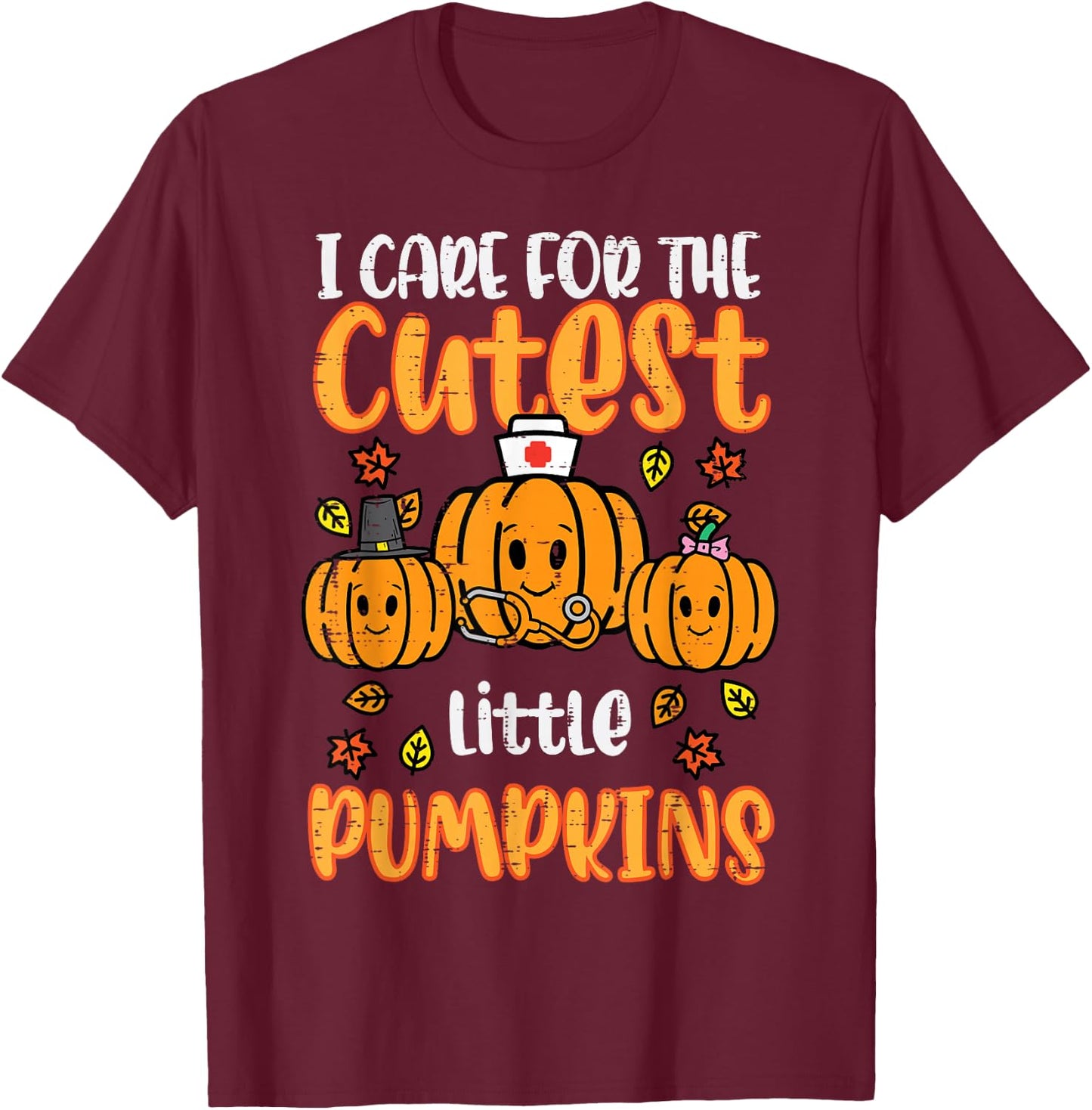 Pumpkins Nurse Halloween Scrub Top Fall Thanksgiving Women T-Shirt - T-Shirt | Maroon