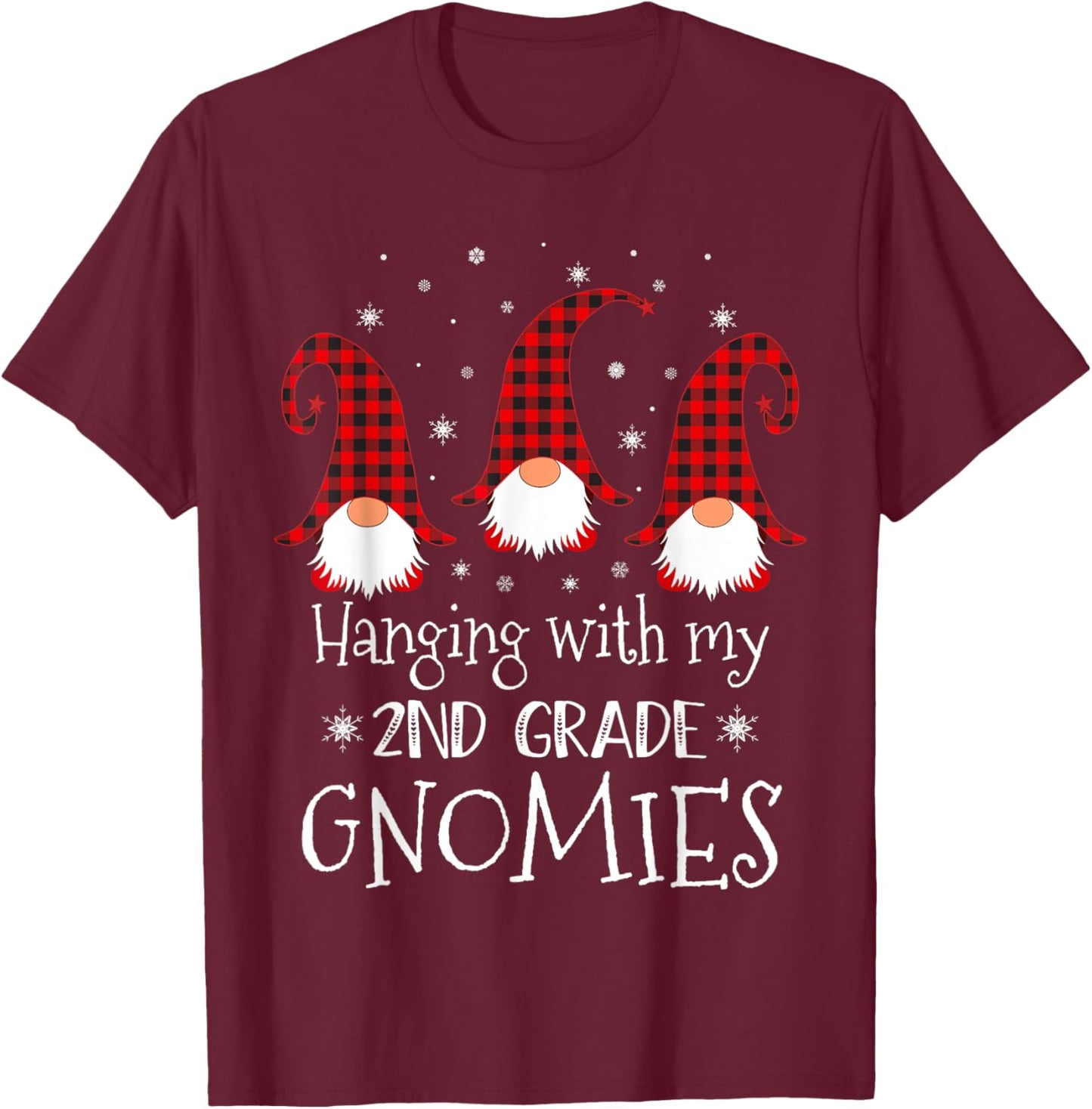 Hanging With My 2nd Grade Gnomies - Teacher Christmas Gnome Men Women Kids T-Shirt - T-Shirt | Maroon