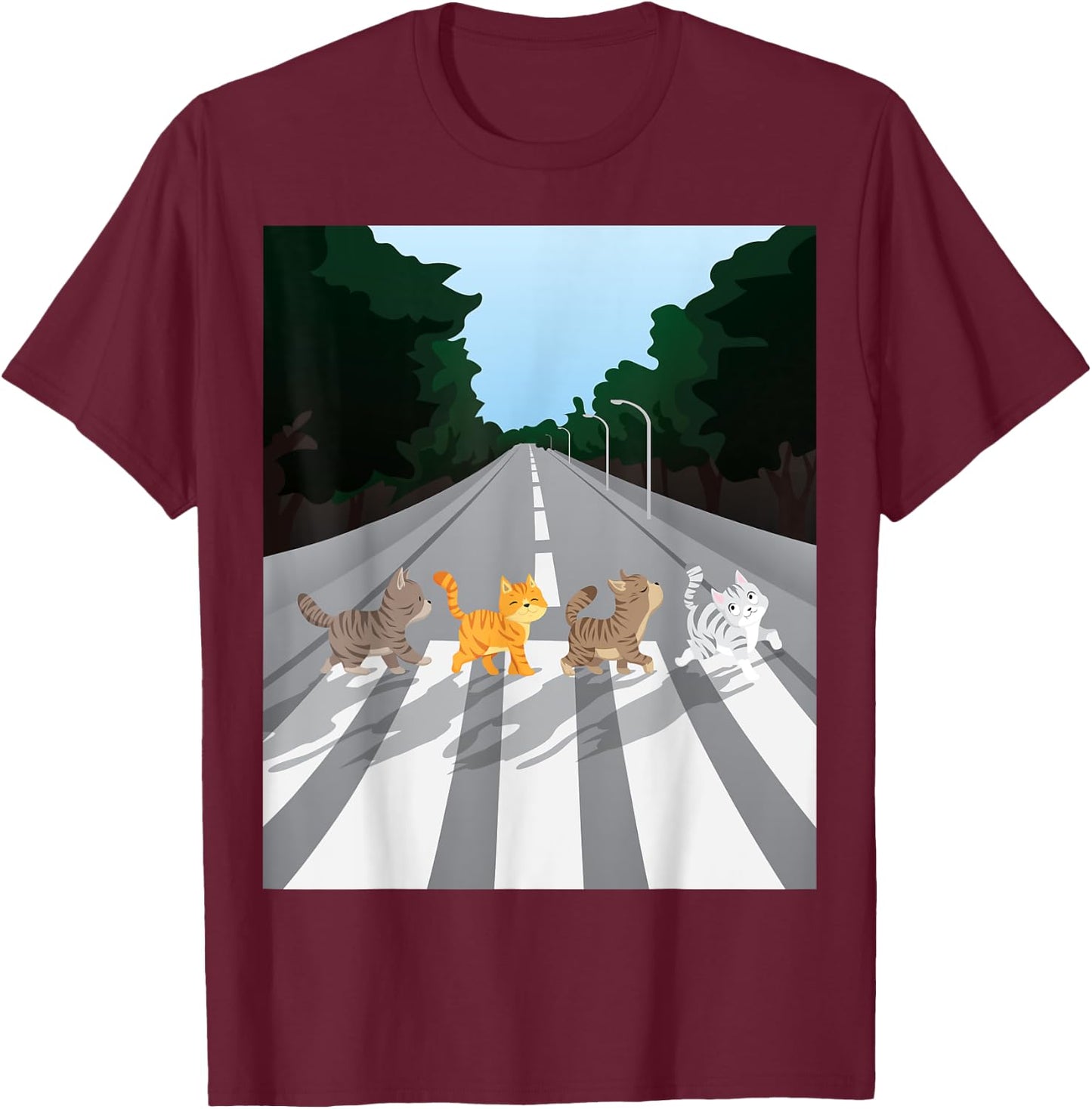 Funny Tabby Road Cat Parody T-Shirt - T-Shirt | Maroon