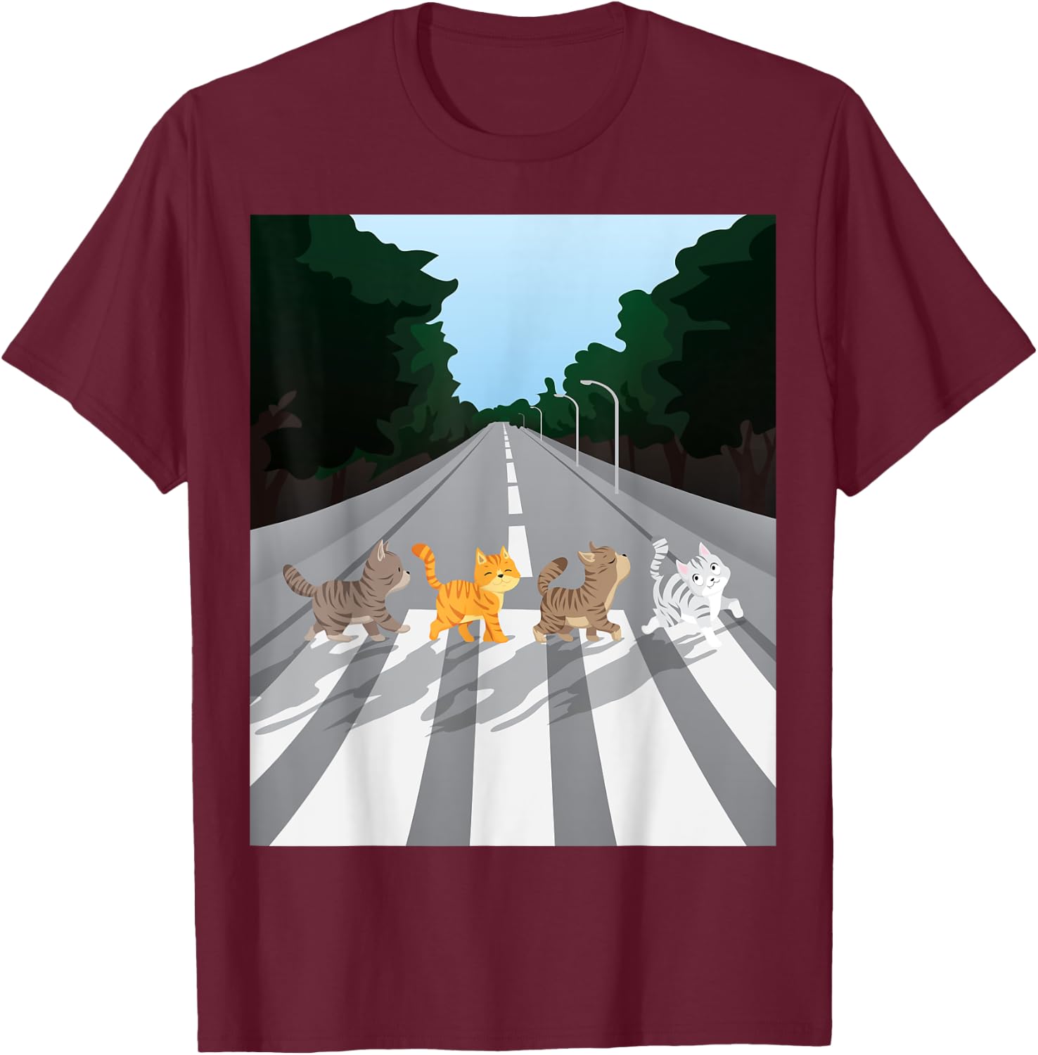 Funny Tabby Road Cat Parody T-Shirt - T-Shirt | Maroon