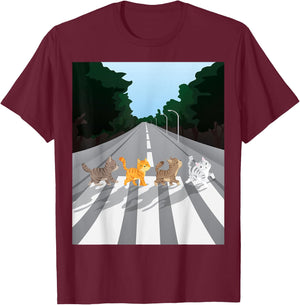 Funny Tabby Road Cat Parody T-Shirt - T-Shirt | Maroon