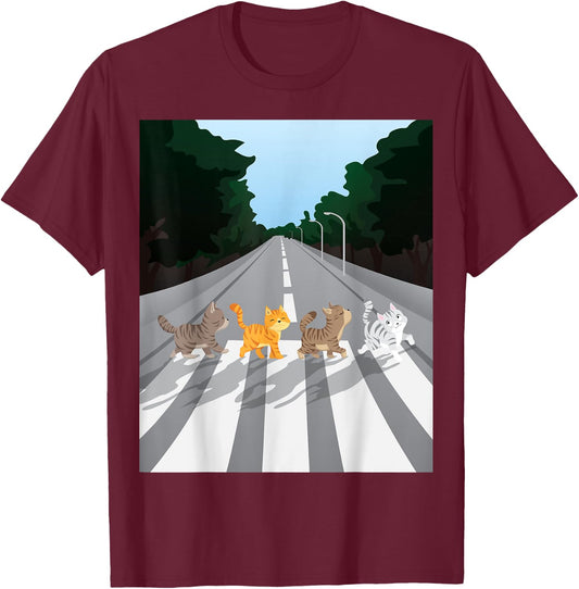Funny Tabby Road Cat Parody T-Shirt - T-Shirt | Maroon