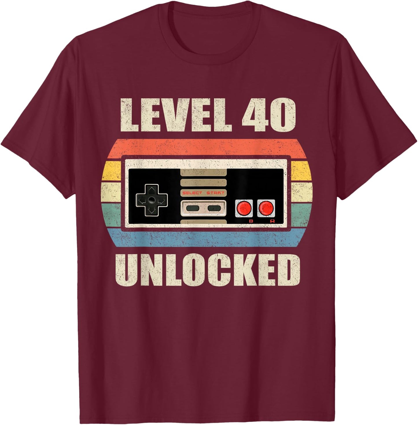 Unlocked Level 40 Birthday Men Women Video Game Controller T-Shirt - T-Shirt | Maroon