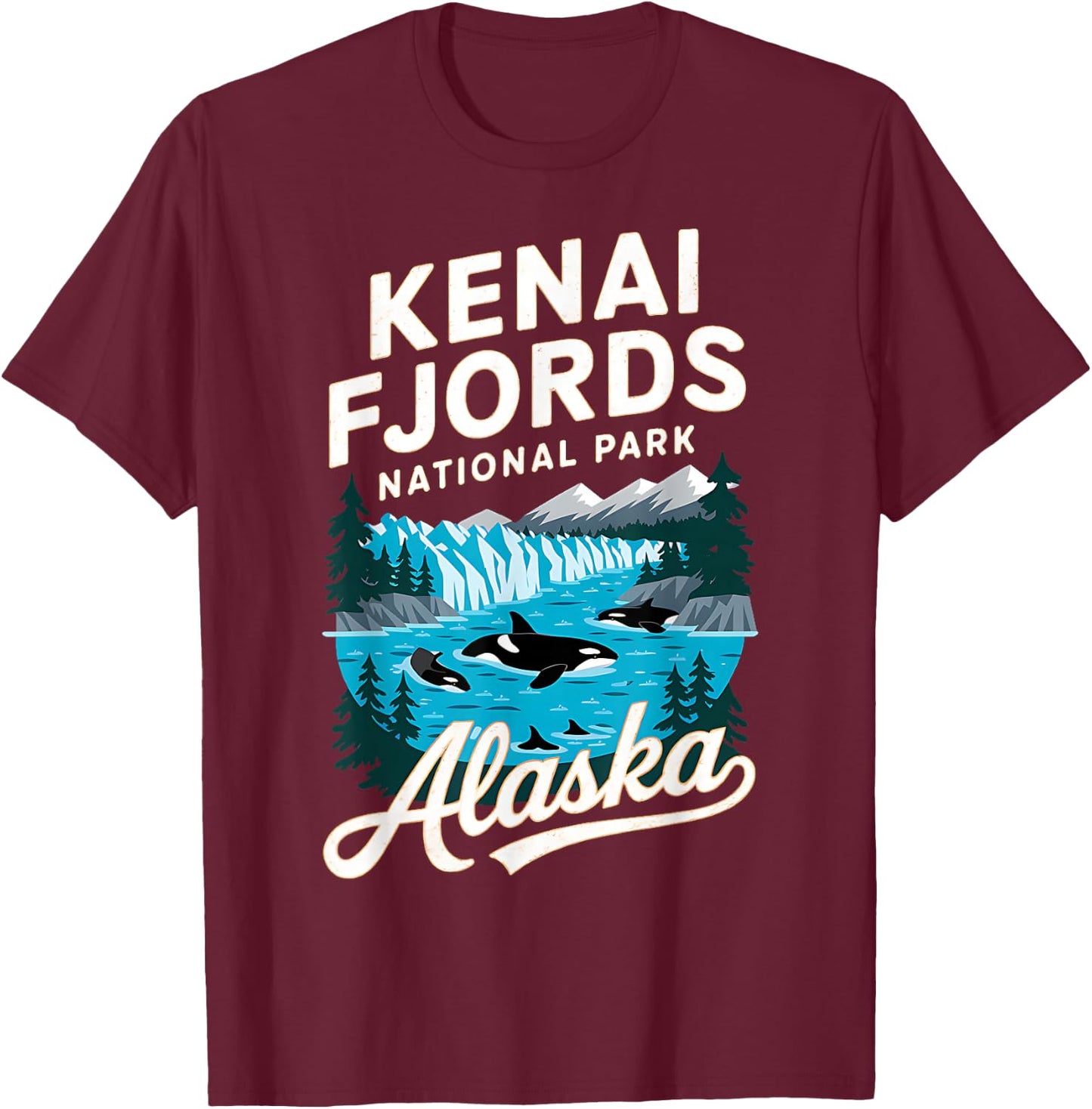 Whale Orca Alaska Kenai Fjords National Park Adventure T-Shirt - T-Shirt | Maroon