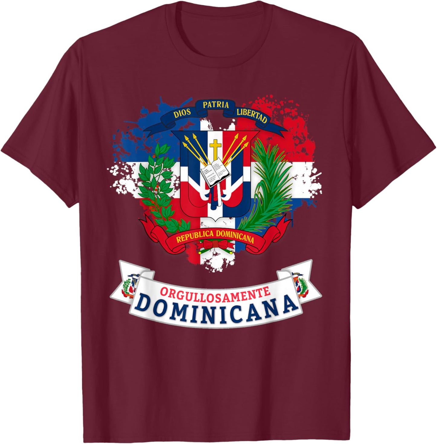 Coat of Arms Republica Dominicana For Kids & Dominican Flag T-Shirt - T-Shirt | Maroon