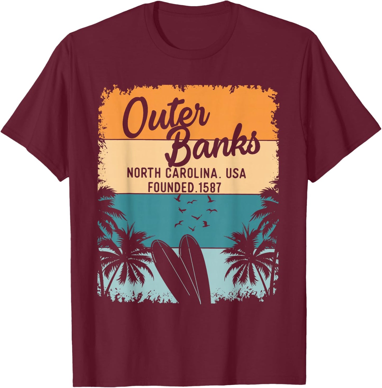 Outer Banks Shirts Men Women OBX North Carolina NC T-Shirt - T-Shirt | Maroon