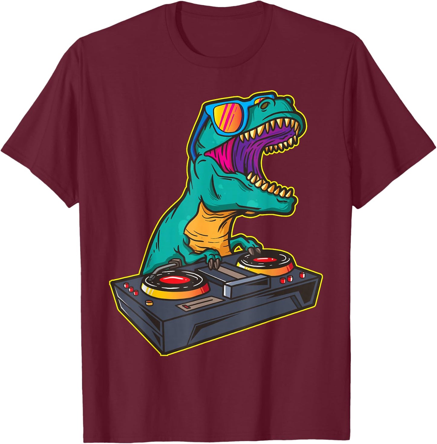 T Rex DJ Party Club Floppy Jockey Gift Shirt EDM Dance T-Shirt - T-Shirt | Maroon