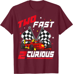 Two Fast 2 Curious Racing 2nd Birthday Pit Crew 2yr Year Old T-Shirt - T-Shirt | Maroon