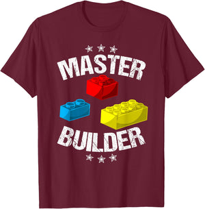 Cool Master Builder Funny Building Blocks Gift Men Women Short Sleeve T-Shirt - T-Shirt | Maroon