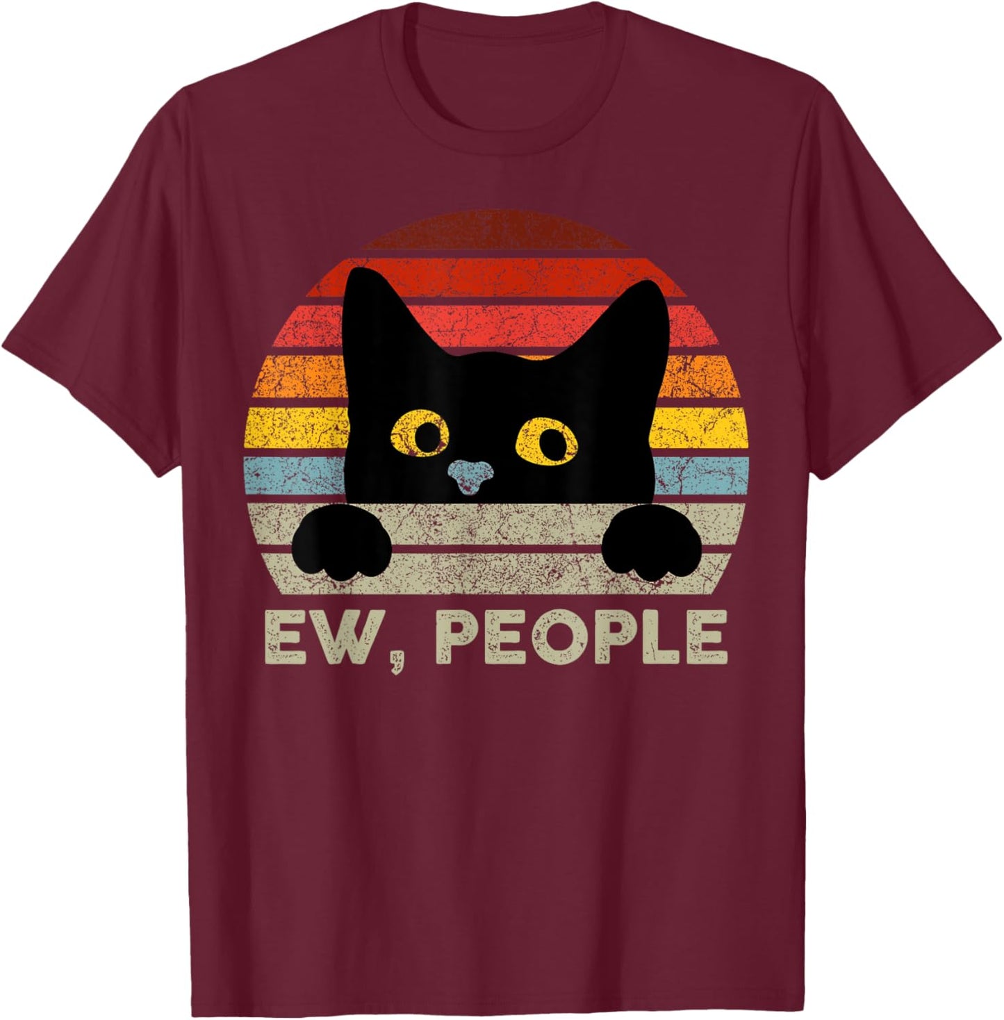 Ew, People Vintage Black Cat for Cat Lovers T-Shirt - T-Shirt | Maroon