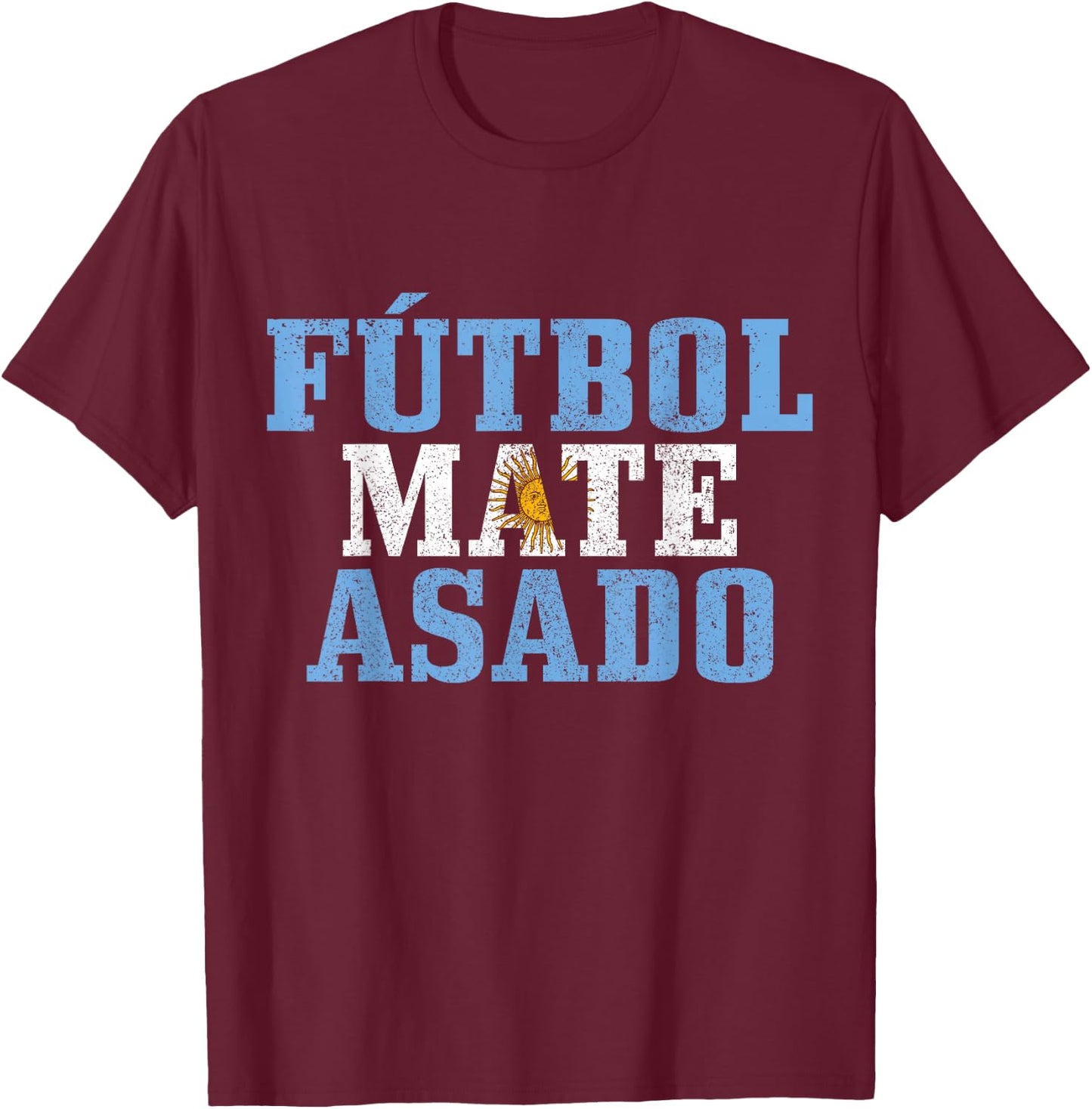 Futbol Mate Asado Argentina Argentinian Flag Pride Vintage T-Shirt - T-Shirt | Maroon
