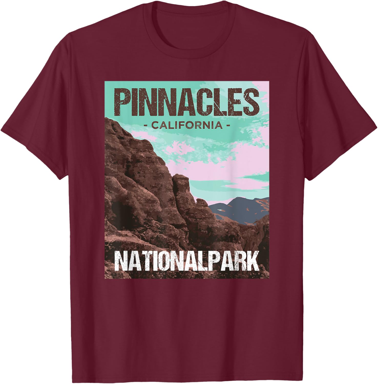 Pinnacles National Park California Poster Design T-Shirt - T-Shirt | Maroon