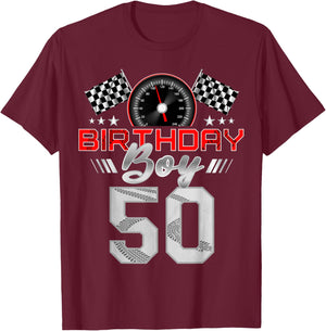 Racing Car 50th Birthday Boy Race Car 50 Year Old B-Day T-Shirt - T-Shirt | Maroon