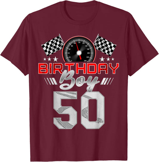 Racing Car 50th Birthday Boy Race Car 50 Year Old B-Day T-Shirt - T-Shirt | Maroon