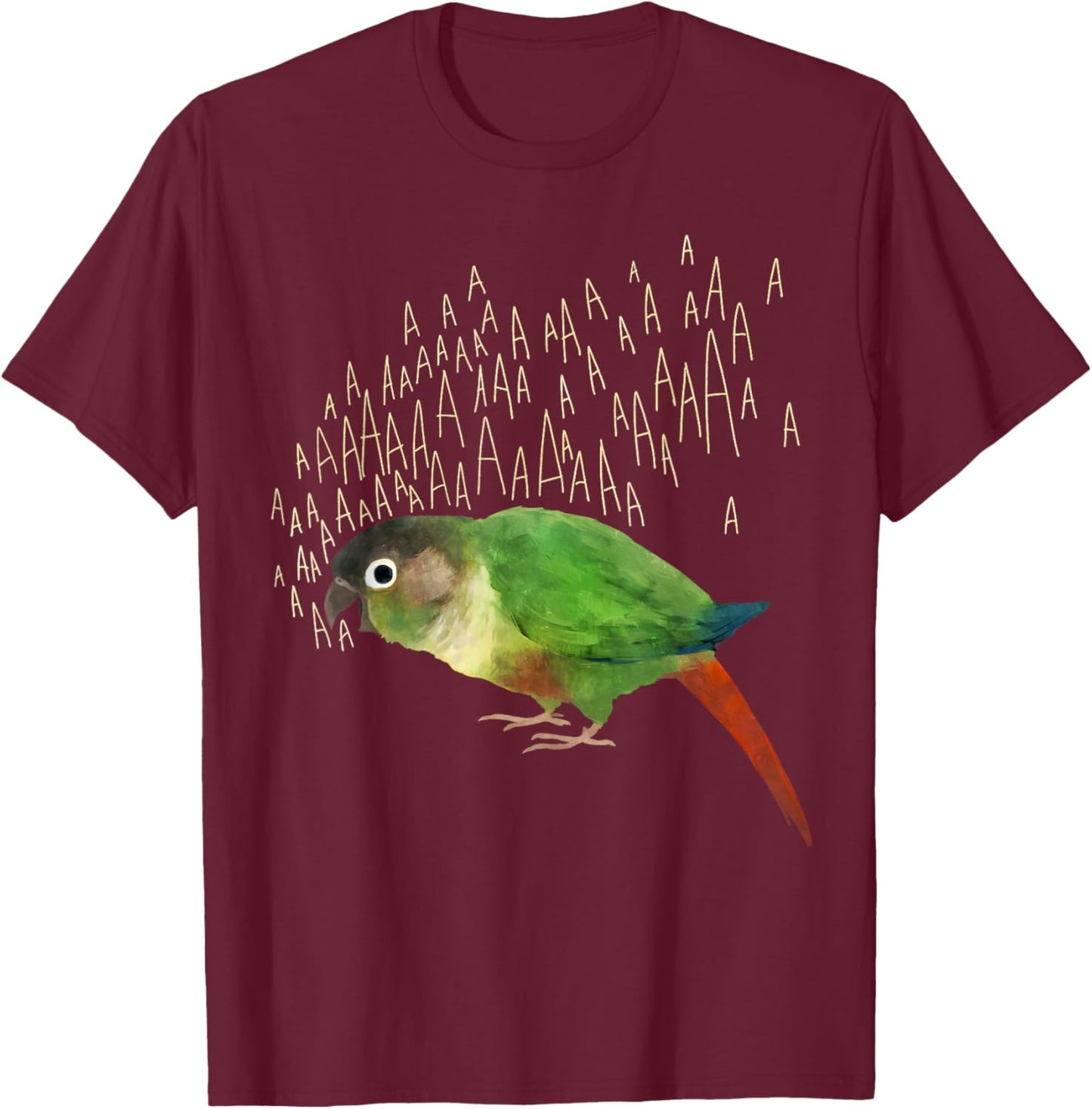 Screaming Green Cheek Conure T-Shirt - T-Shirt | Maroon