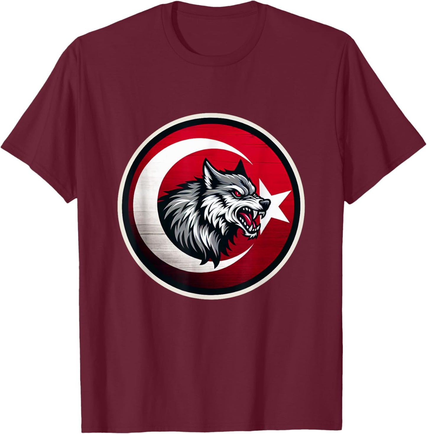 Vintage Turkish Banner Fan Turkey Flag Türkiye Retro Wolf T-Shirt - T-Shirt | Maroon