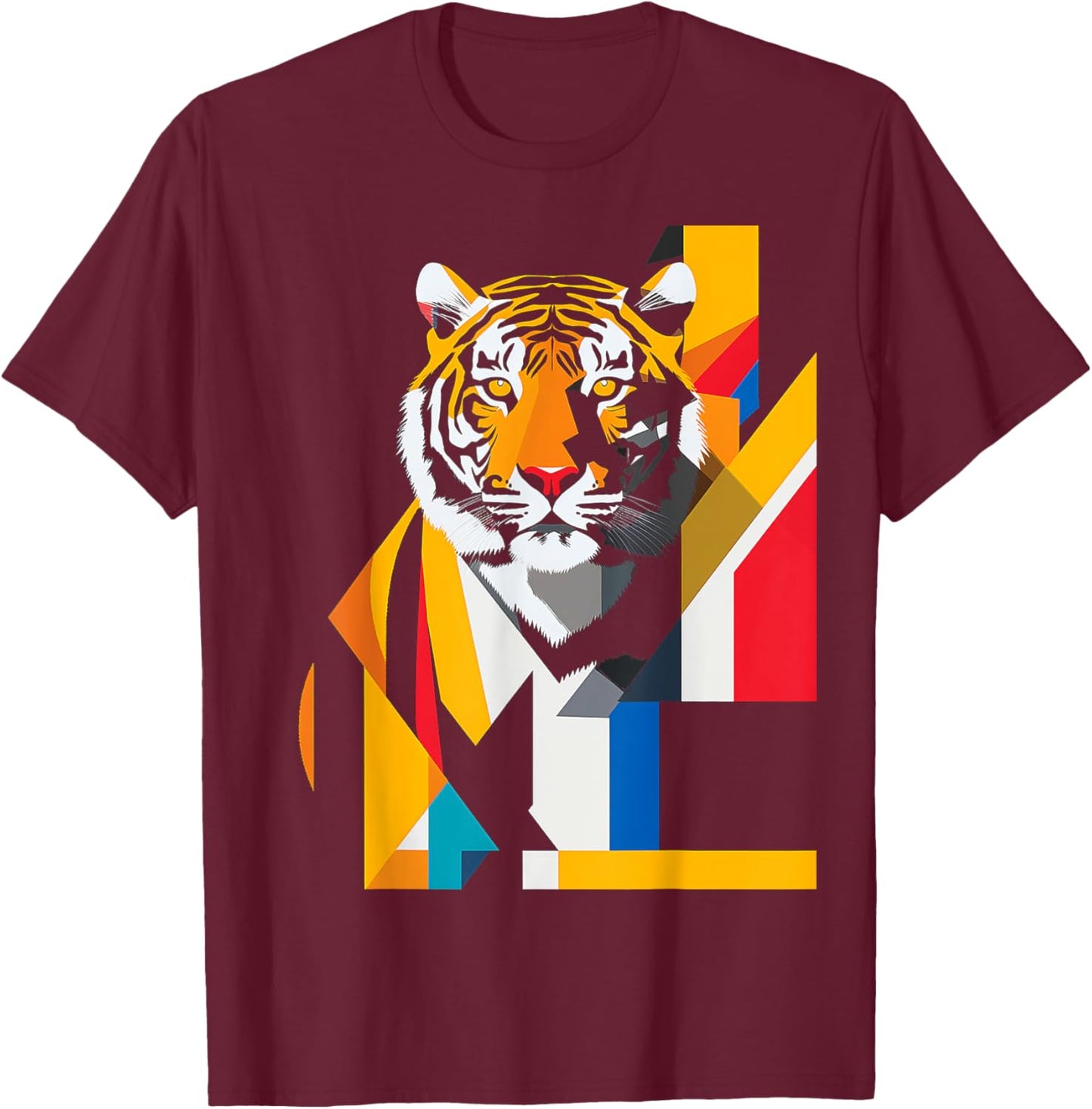Tiger Abstract Colorful Animal Art Geometric Graphic Tiger T-Shirt - T-Shirt | Maroon