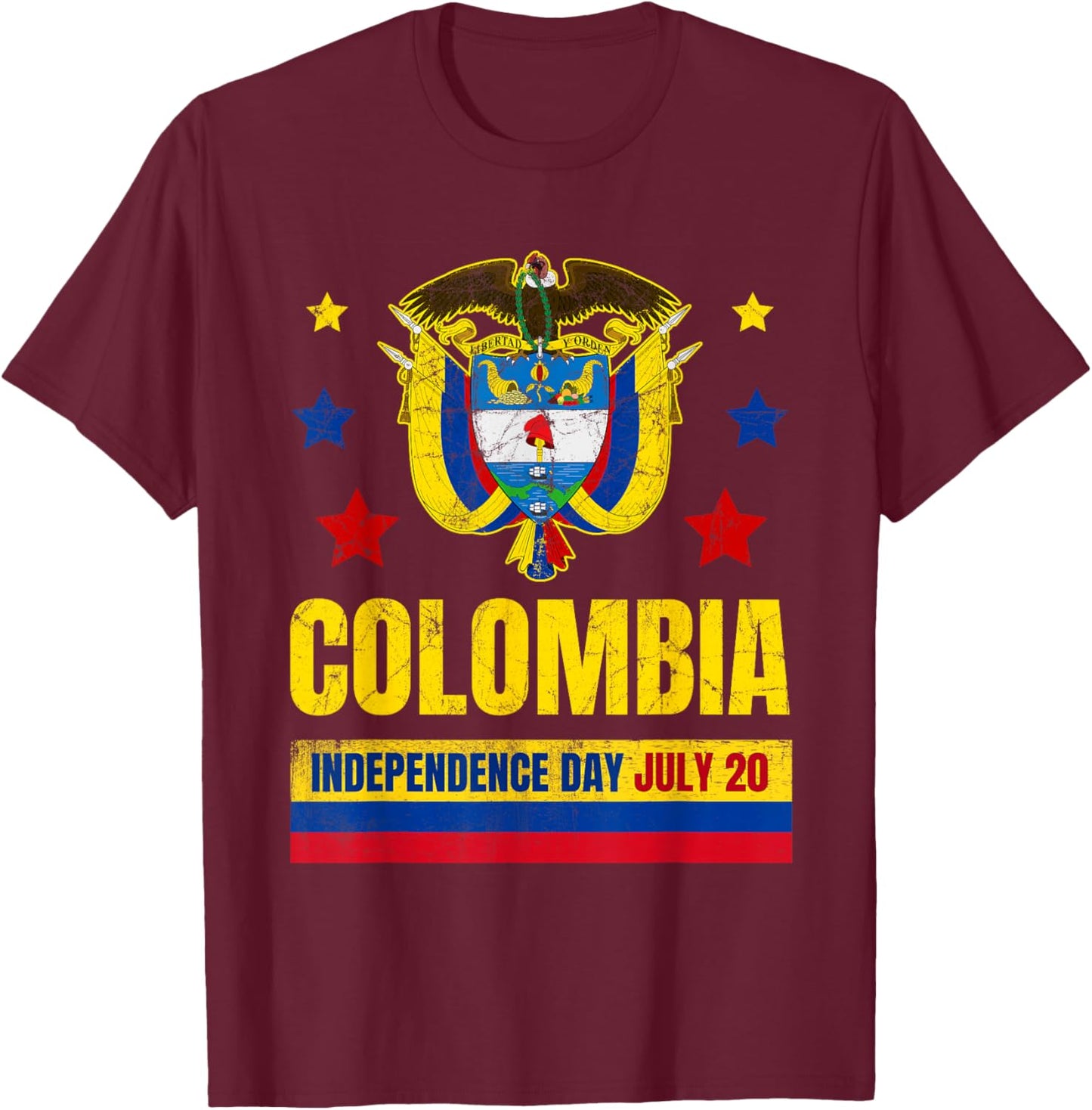 Colombia Independence Day July 20 Colombian Flag T-Shirt - T-Shirt | Maroon