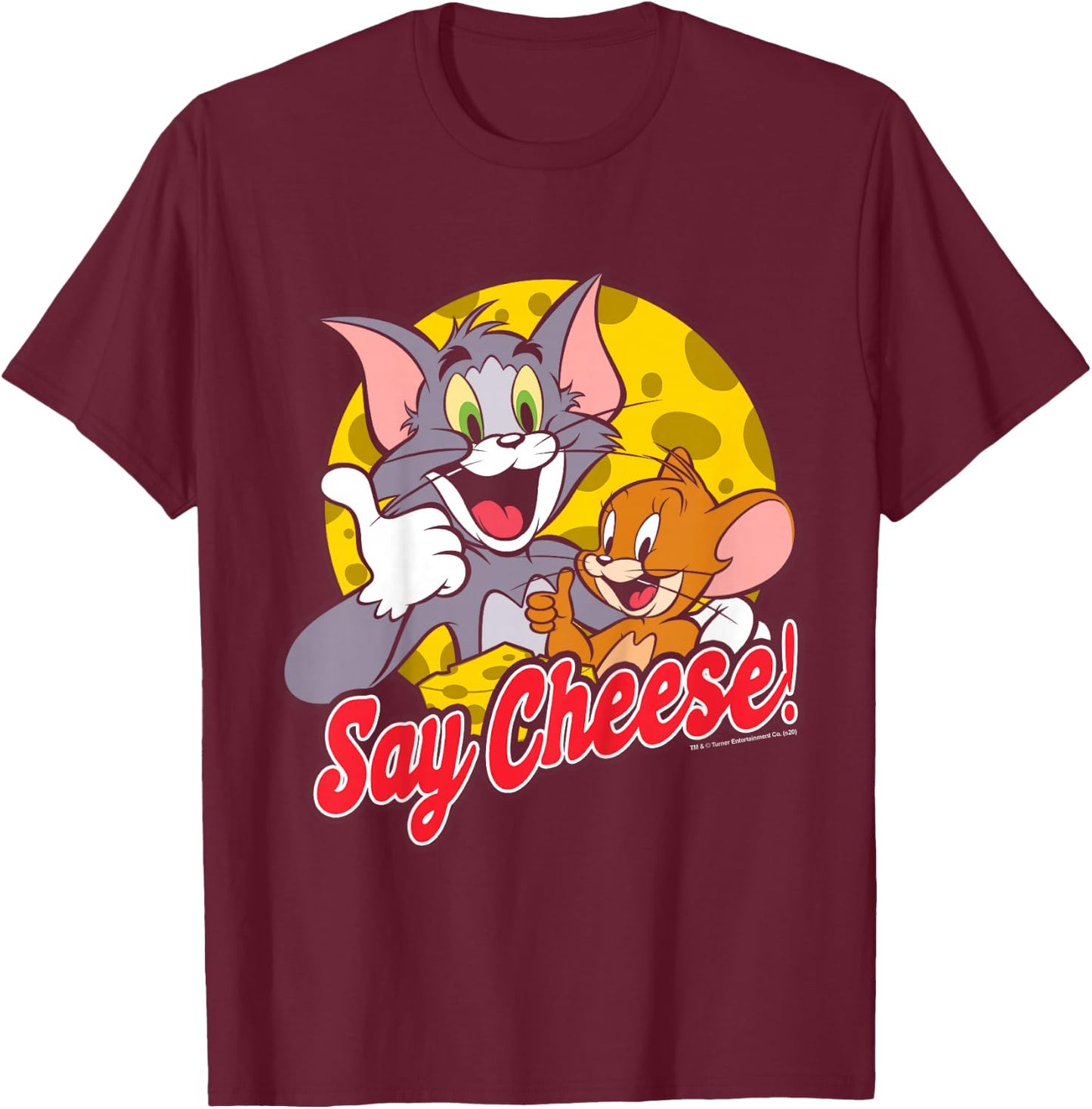 Kids Tom and Jerry Say Cheese Portrait T-Shirt - T-Shirt | Maroon
