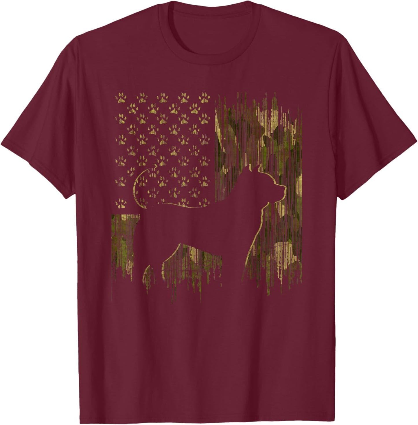 Vintage Camouflage USA Flag Love Pitbull Dog Silhouette Men Women Kids T-Shirt - T-Shirt | Maroon