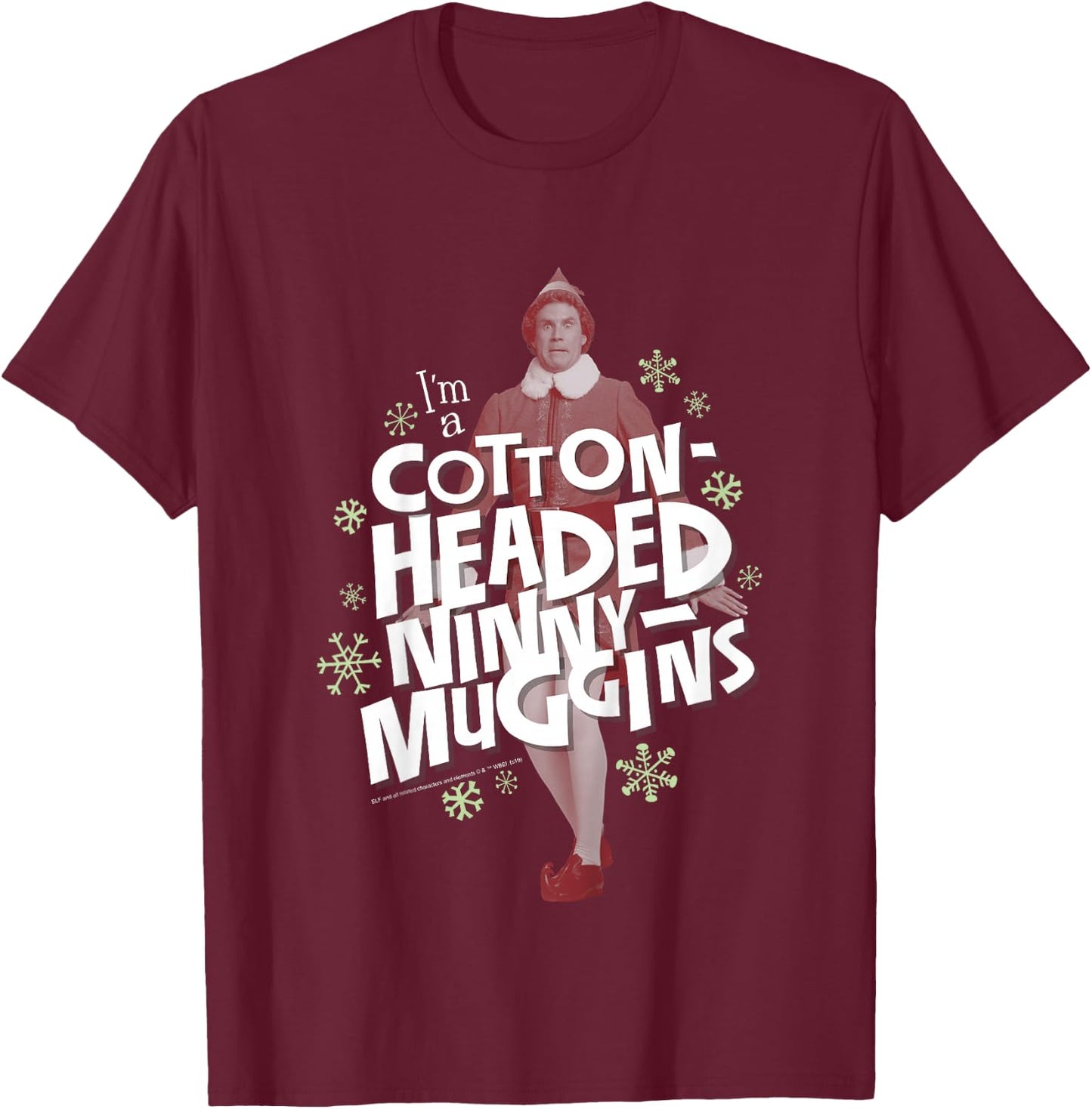 Kids Elf Buddy Cotton Headed Ninny Muggins Snowflake Poster T-Shirt - T-Shirt | Maroon