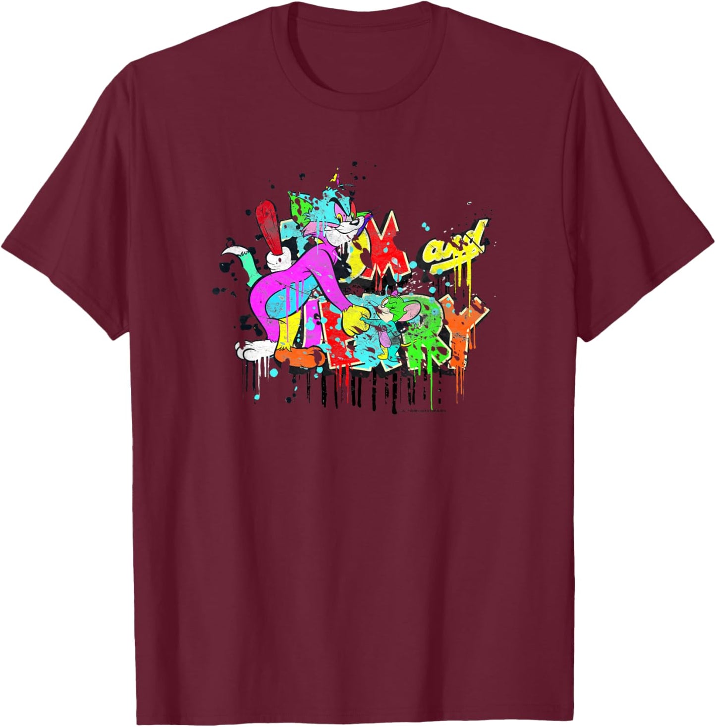 WB100 Tom and Jerry Paintball Splat Retro Color Portrait T-Shirt - T-Shirt | Maroon