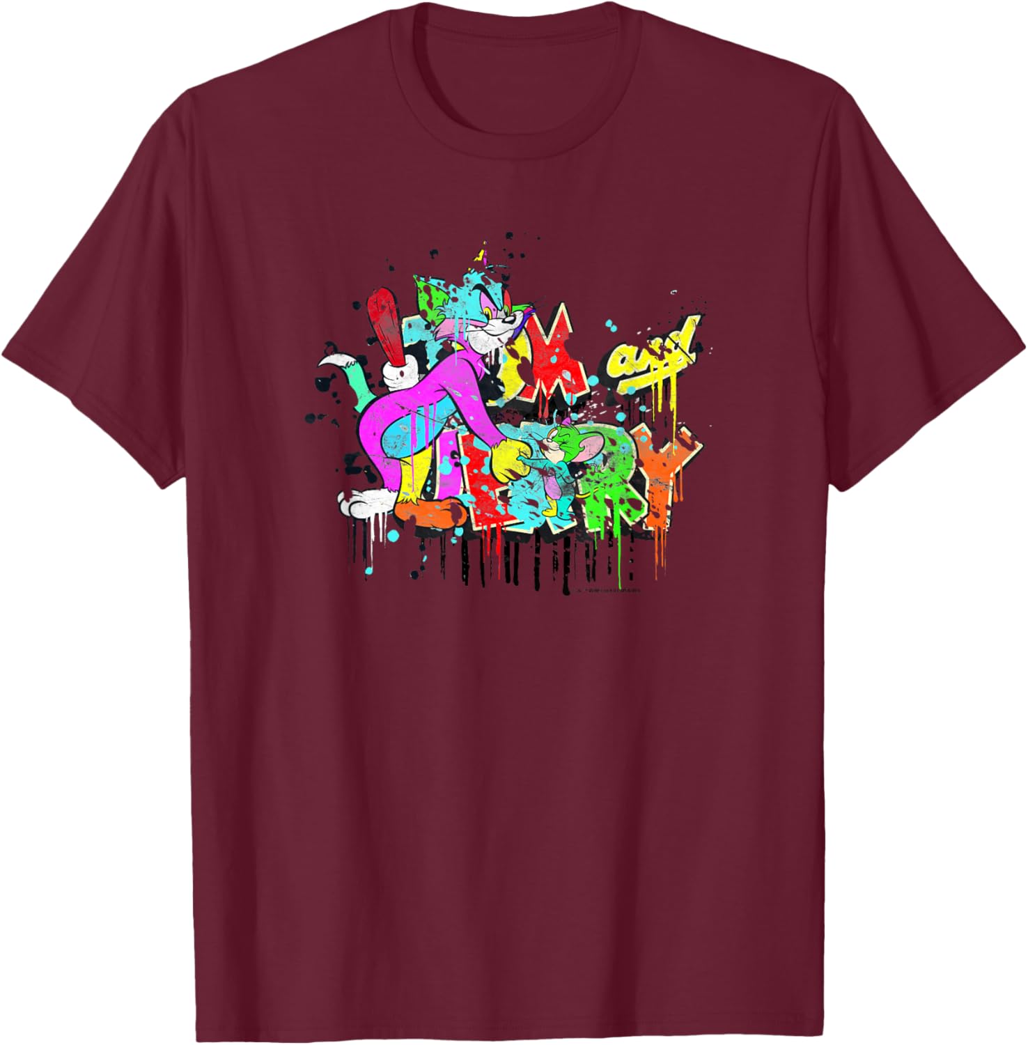 WB100 Tom and Jerry Paintball Splat Retro Color Portrait T-Shirt - T-Shirt | Maroon