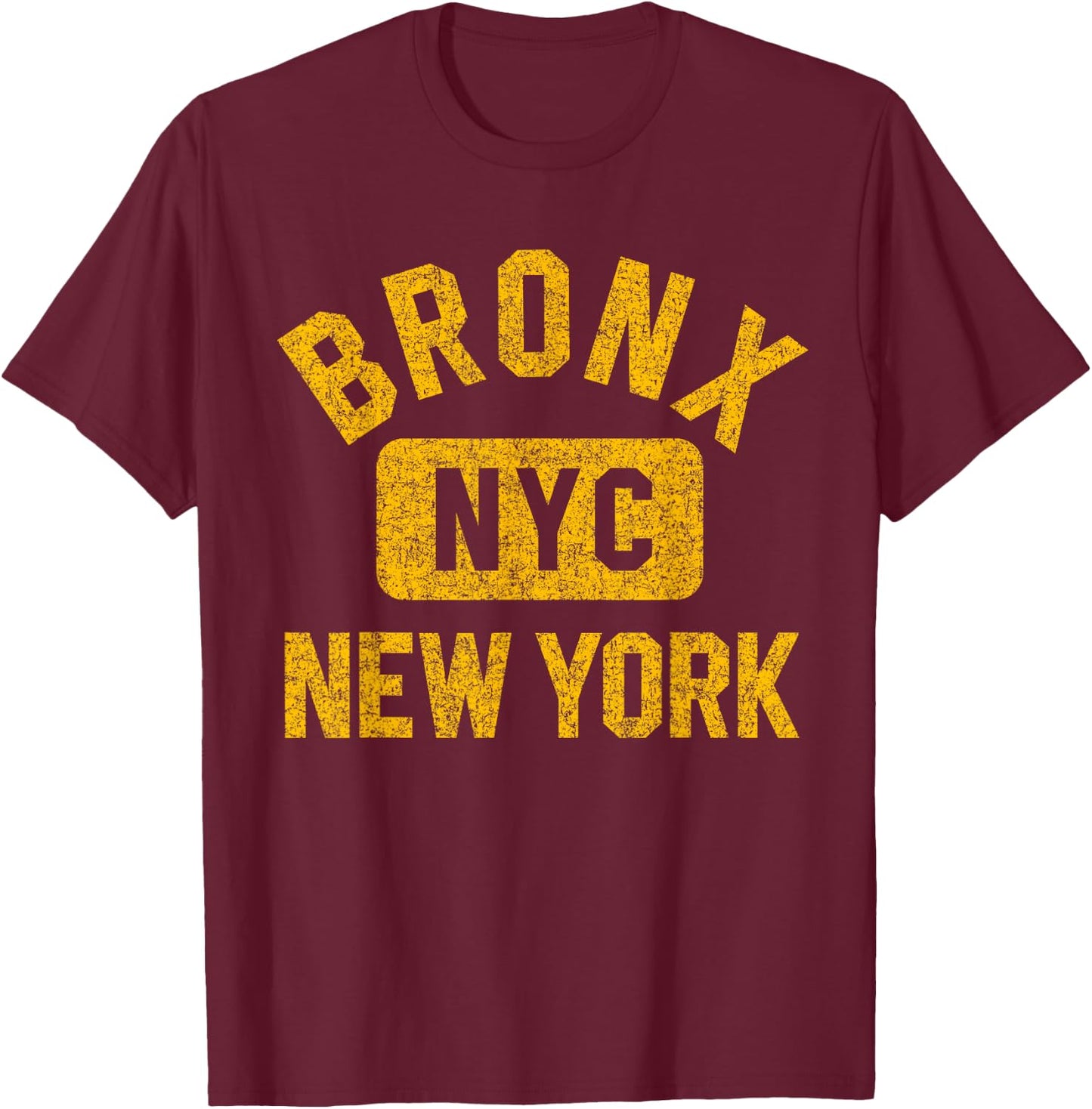 Bronx NYC New York Gym Style Distressed Amber Print T-Shirt - T-Shirt | Maroon