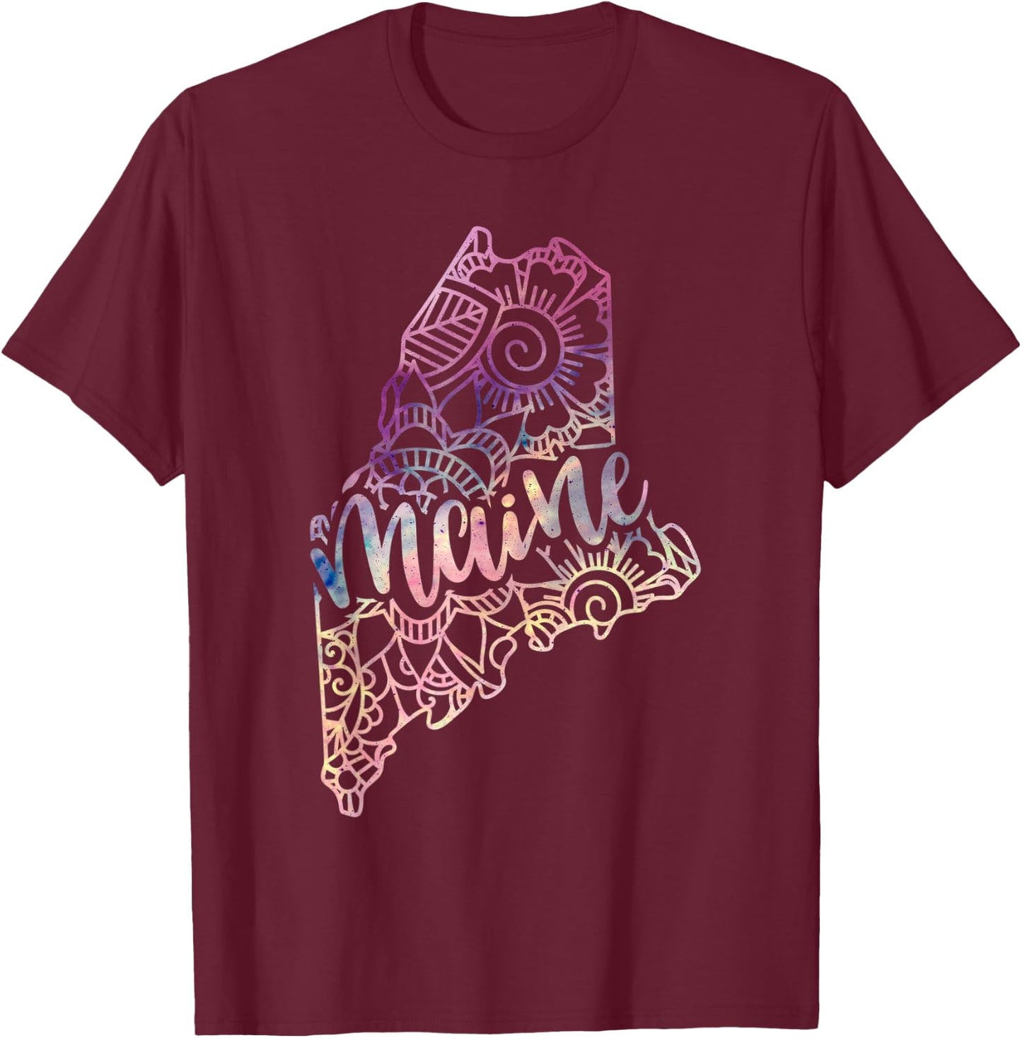 Maine Mandala Flowers Hippy Boho Ornate Yoga Men Women T-Shirt - T-Shirt | Maroon