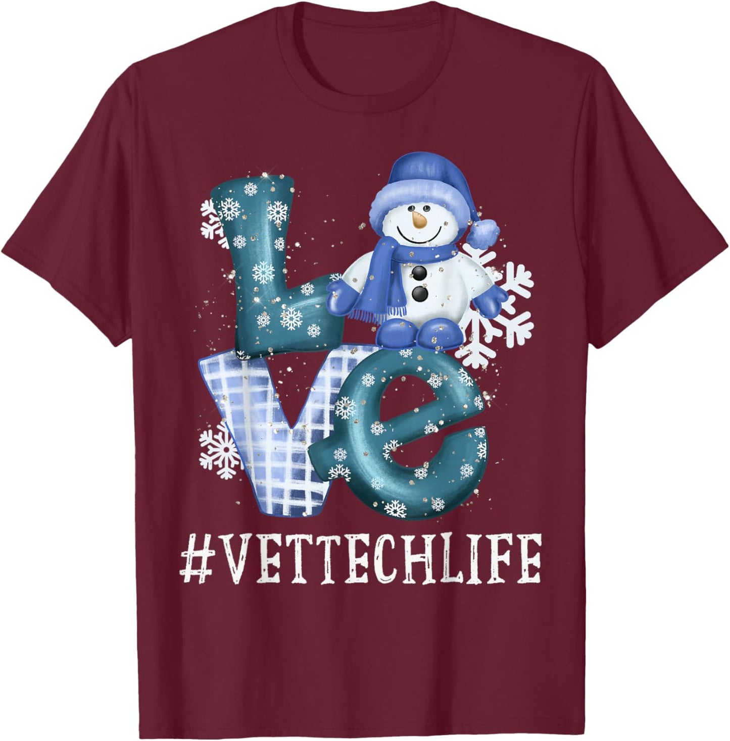 Vet Tech Love Snowman Xmas Funny Winter Season Christmas T-Shirt - T-Shirt | Maroon