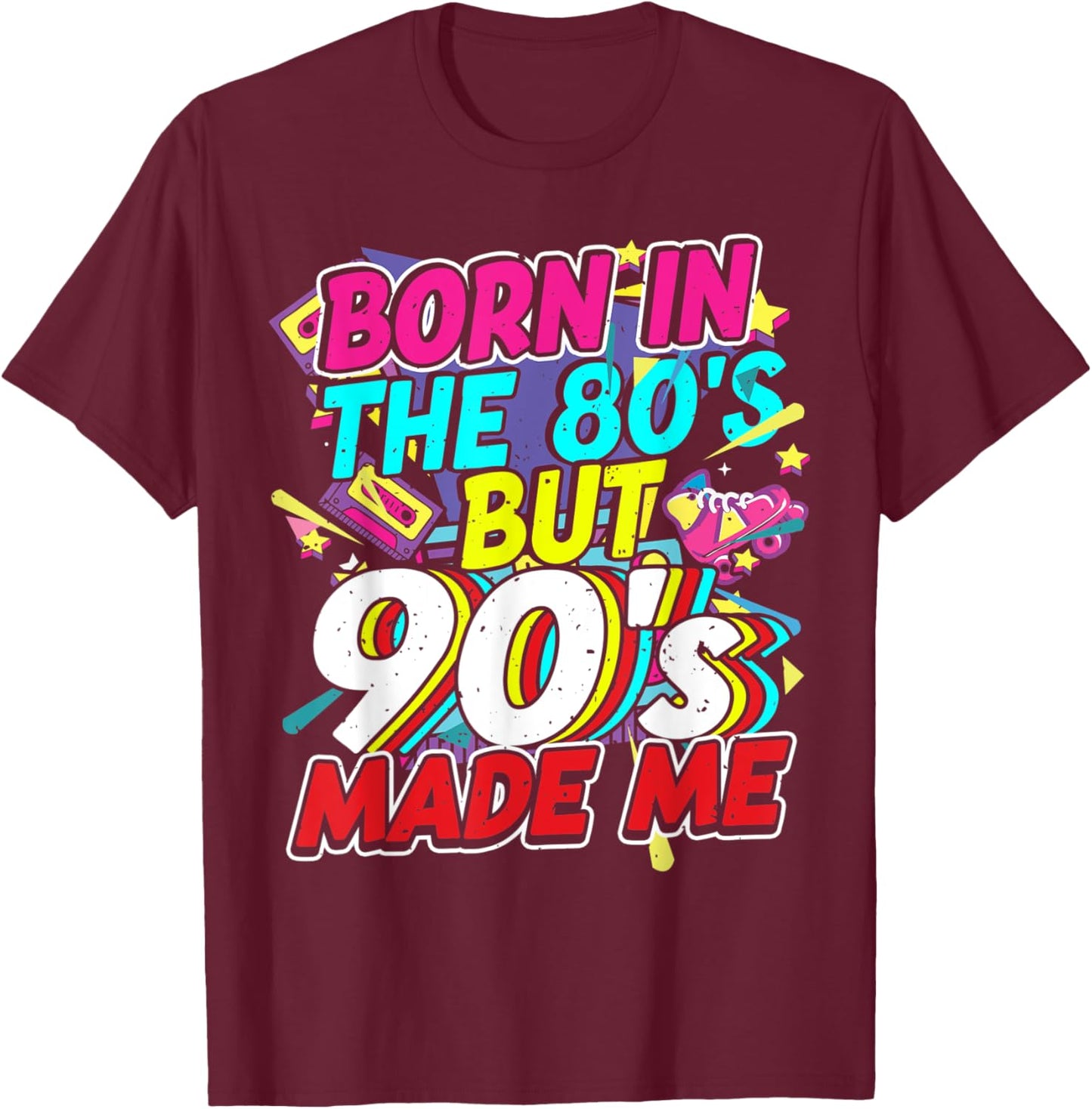 80er 90er Jahre Outfit Party Mottoparty Kostüm Damen Herren T-Shirt - T-Shirt | Maroon