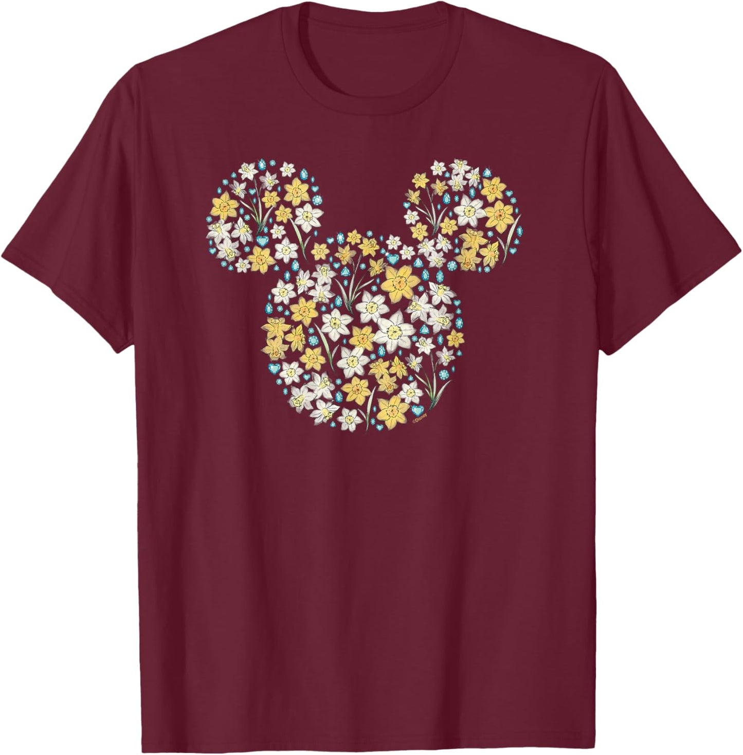 Disney Mickey Mouse March Birth Month Birthstone & Flowers T-Shirt - T-Shirt | Maroon