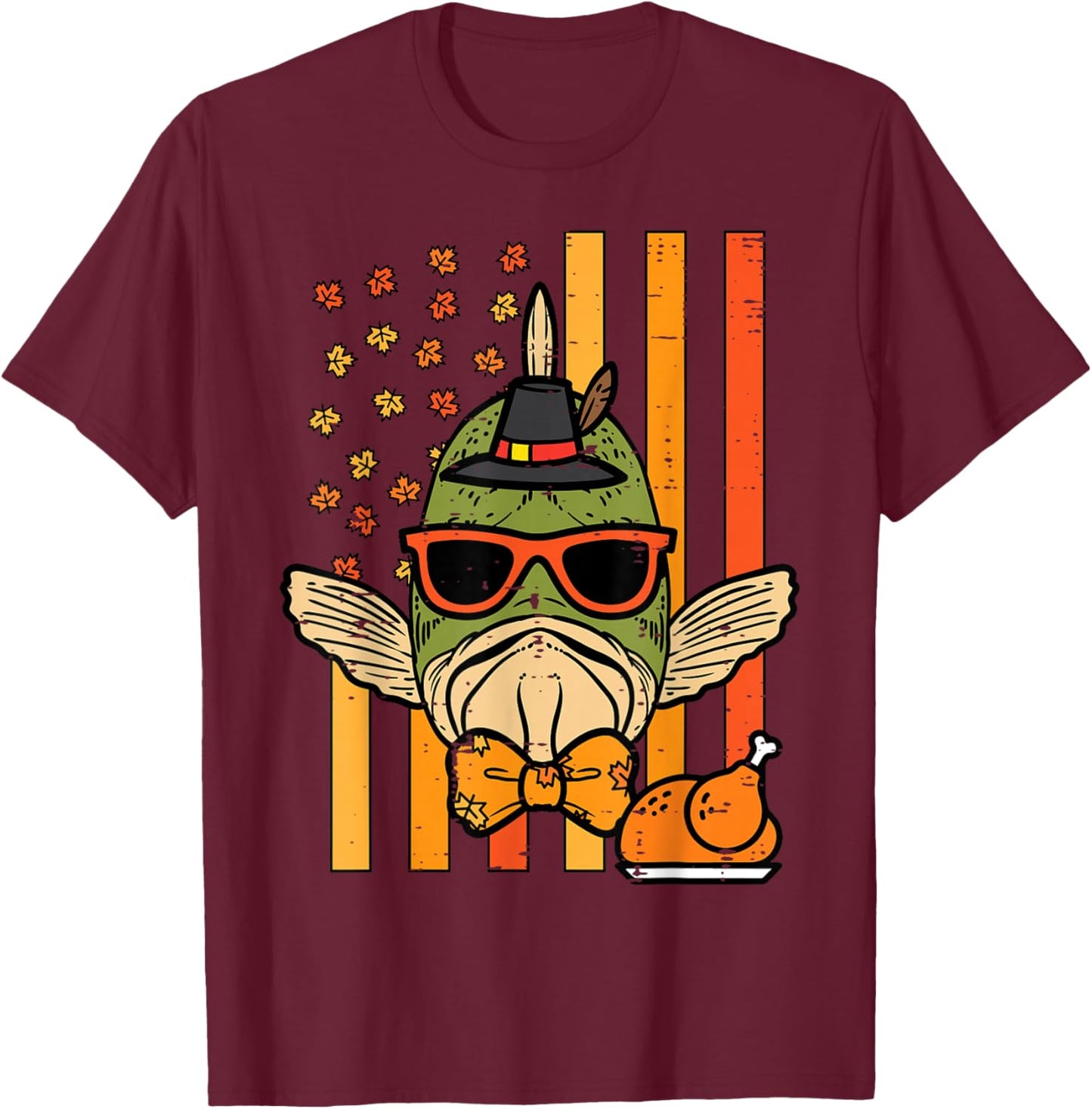 Thanksgiving Fish Flag Fall Patriot Fisherman Men Boys Kids T-Shirt - T-Shirt | Maroon