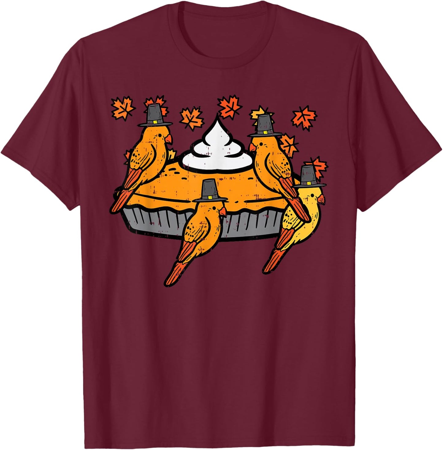 Thanksgiving Birds Pumpkin Pie Cute Fall Men Women Kids T-Shirt - T-Shirt | Maroon