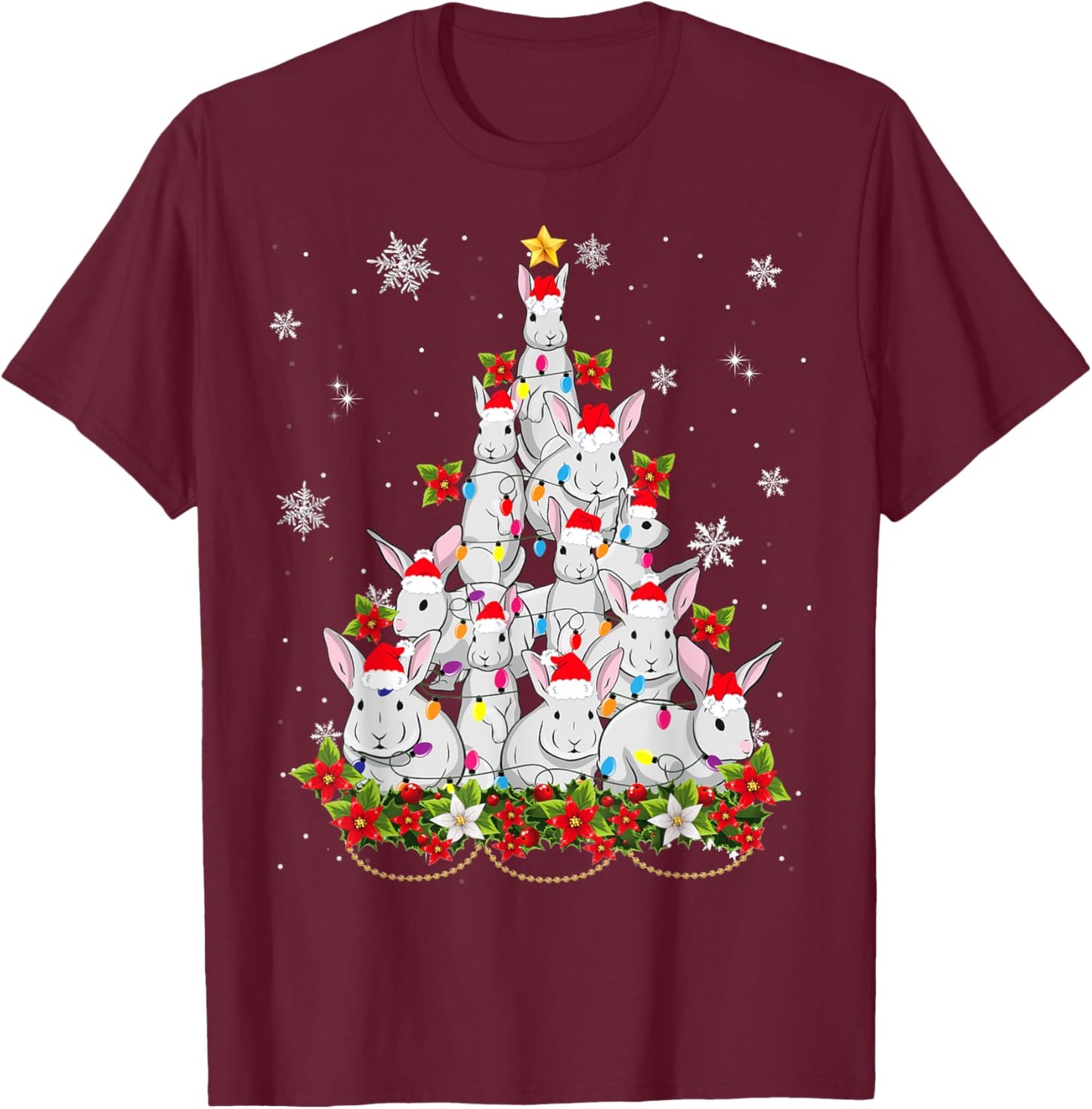 Santa Rabbit Bunny Christmas Tree Ornament Decor Gifts T-Shirt - T-Shirt | Maroon
