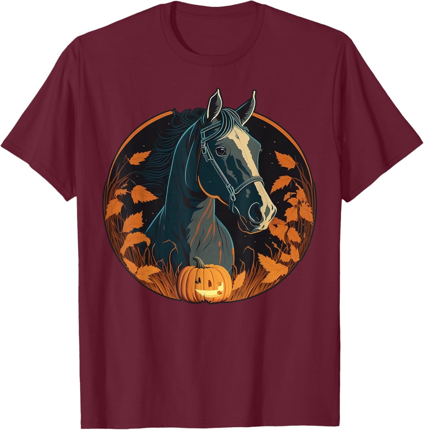 Pumpkin Horse costume on Horse Halloween T-Shirt - T-Shirt | Maroon