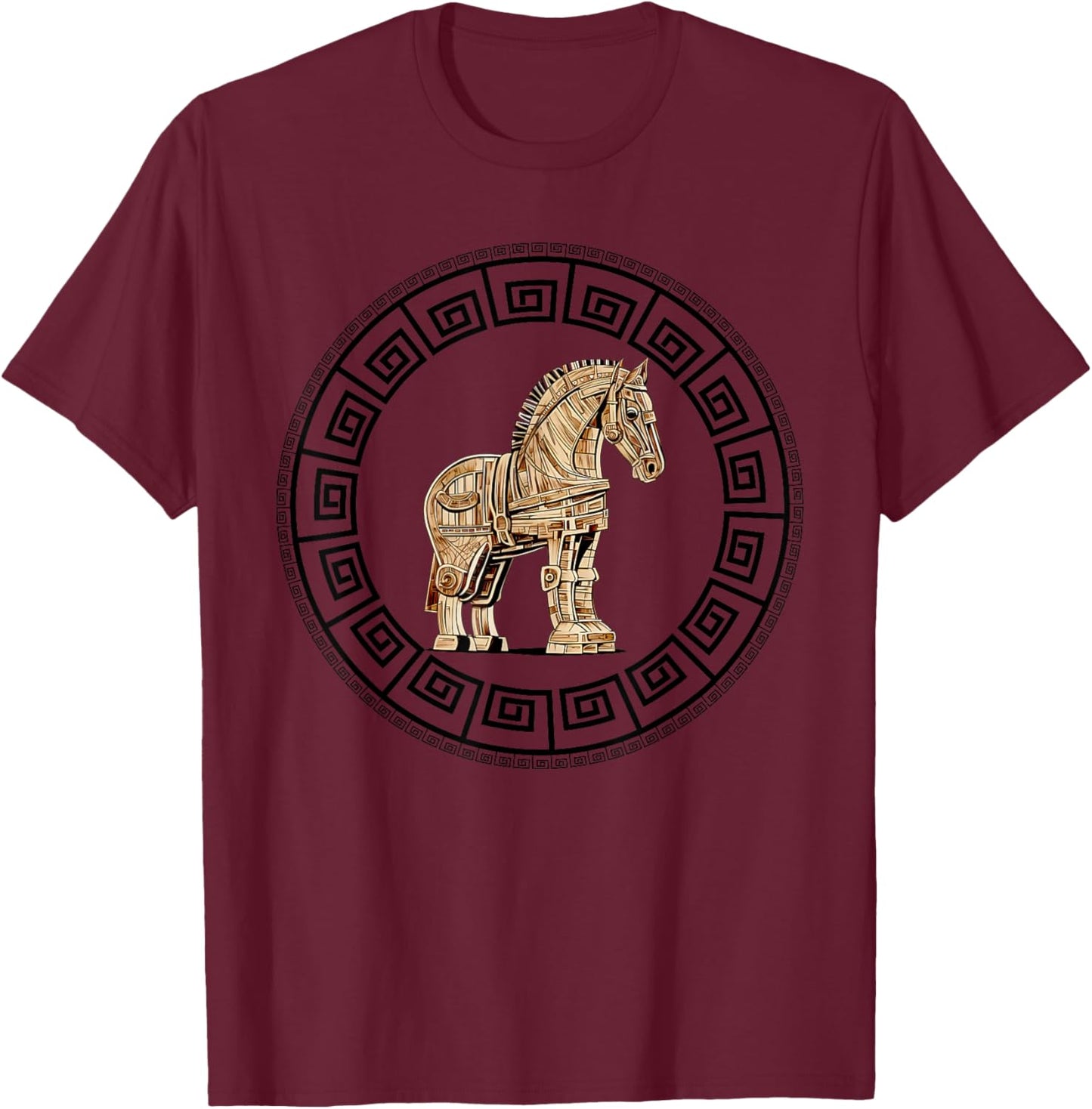 Greek Mythology Odyssey Greek History Trojan Horse Greek Key T-Shirt - T-Shirt | Maroon