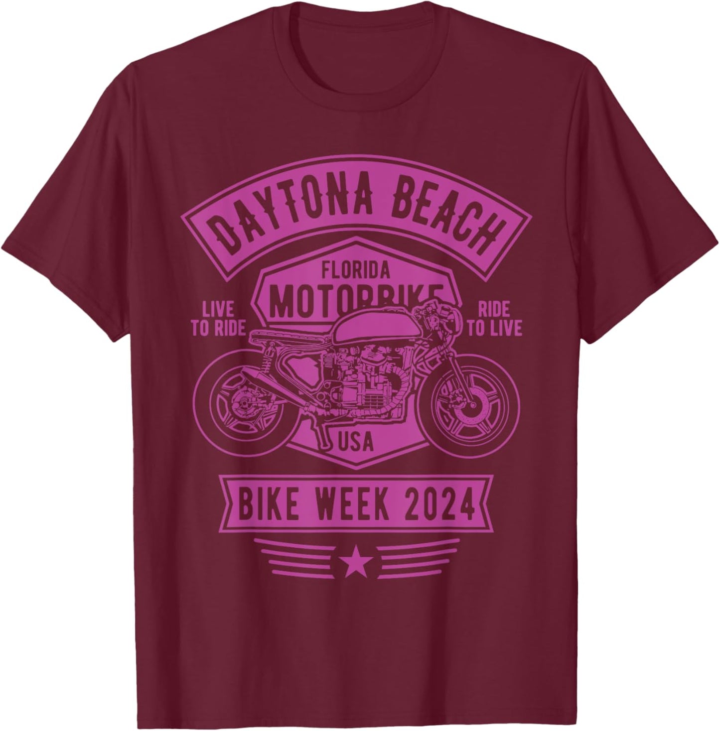 Daytona Beach Bike Week 2024 Retro Motorcycle Design Men Women Kids T-Shirt - T-Shirt | Maroon