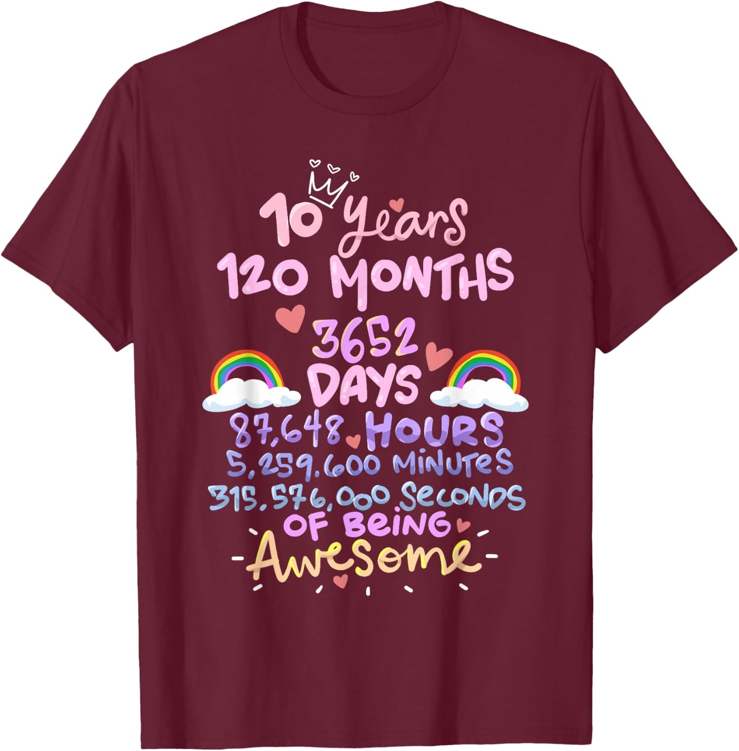 10 Years 120 Months Birthday T-Shirt - T-Shirt | Maroon