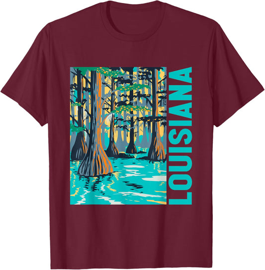 Louisiana Swamp Bald Cypress Tree Louisiana Travel Souvenir T-Shirt - T-Shirt | Maroon