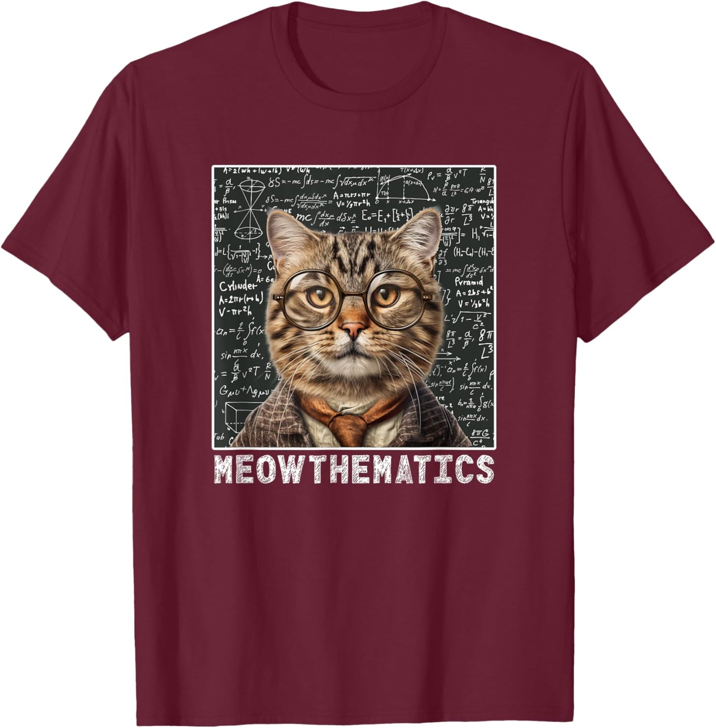 Only Laughs Apparel Meowthematics Cat Math Teacher T-Shirt - T-Shirt | Maroon