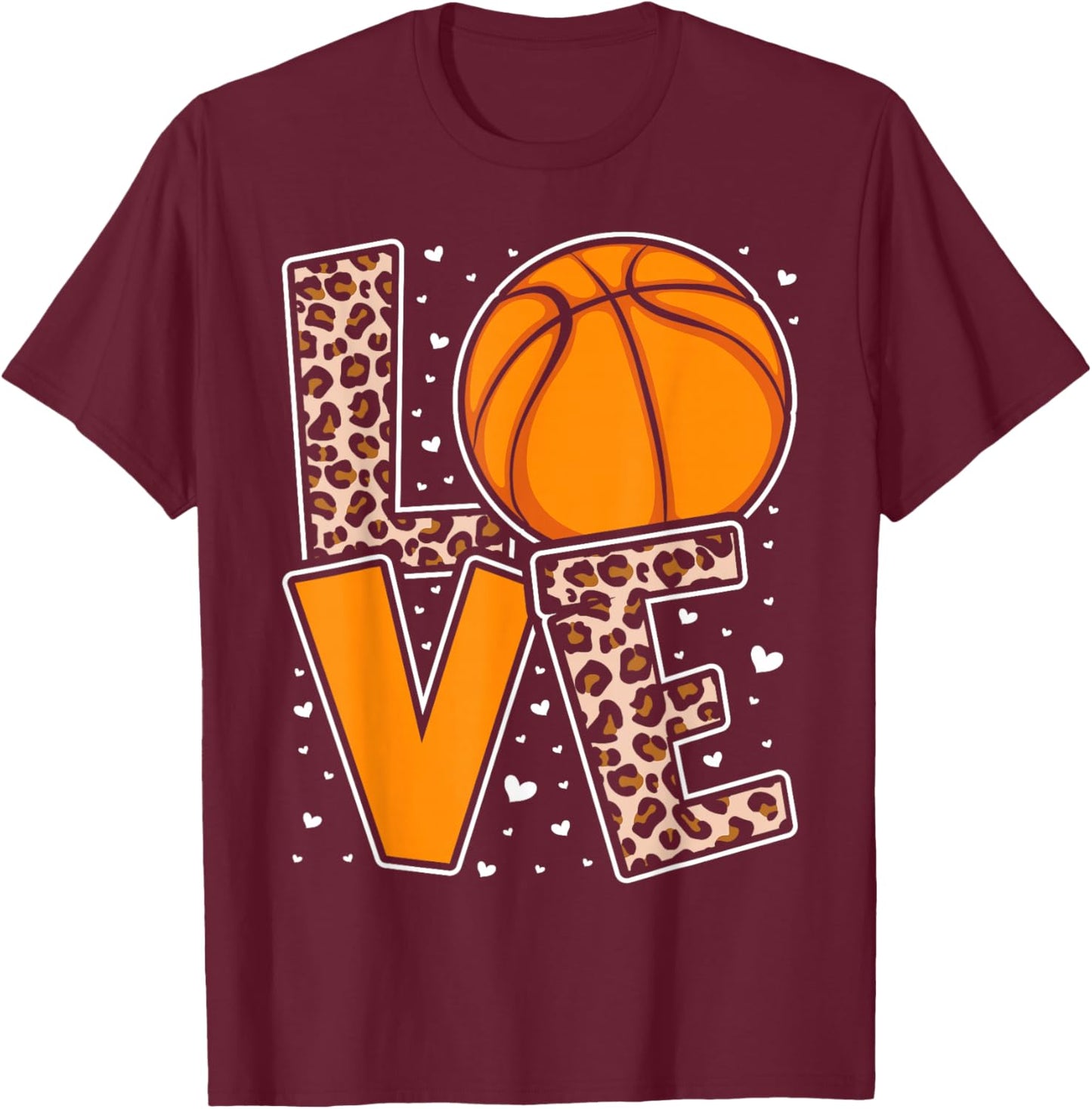 Love Basketball Leopard Print Women Girls Basketball Lover T-Shirt - T-Shirt | Maroon