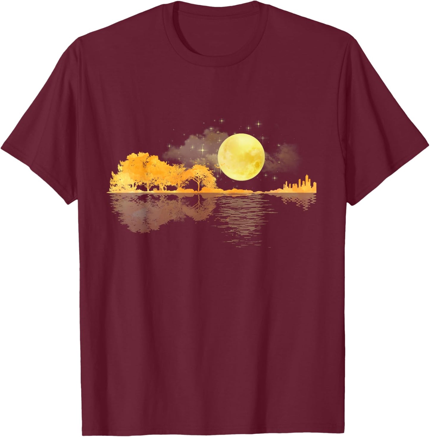 Guitar Nature Moon Retro Style Guitarist Acoustic Guitar T-Shirt - T-Shirt | Maroon