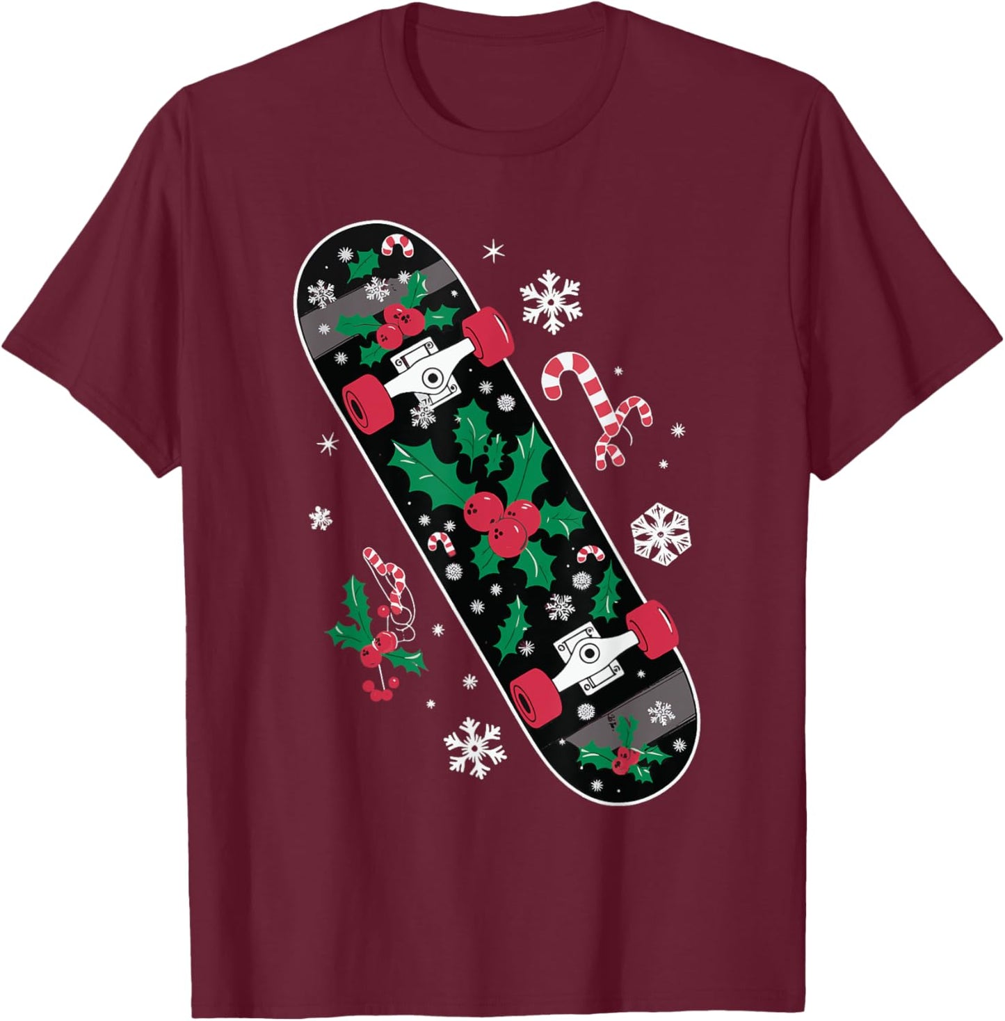 Skateboard Christmas T-Shirt - T-Shirt | Maroon