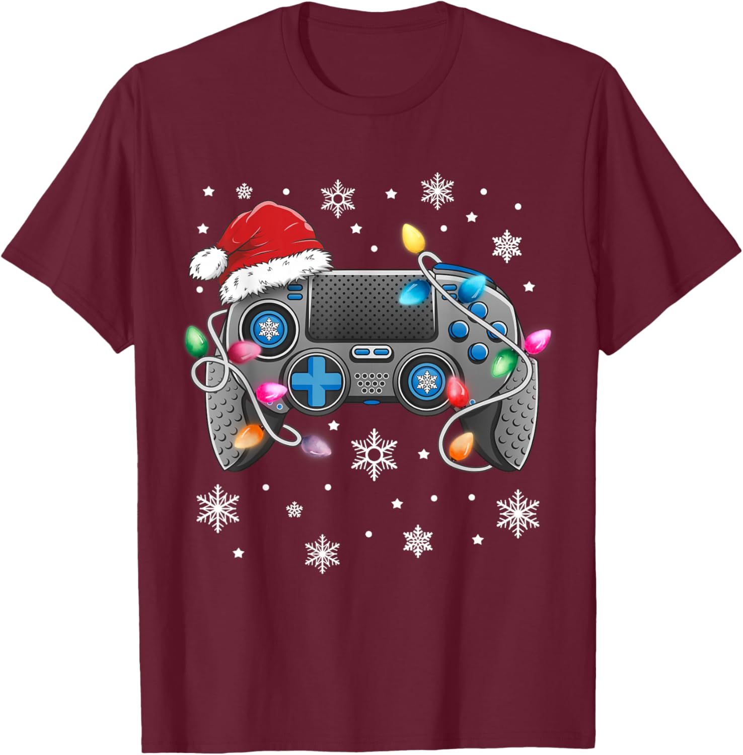 Video Game Controller Christmas Santa Hat Gamer Boys T-Shirt - T-Shirt | Maroon