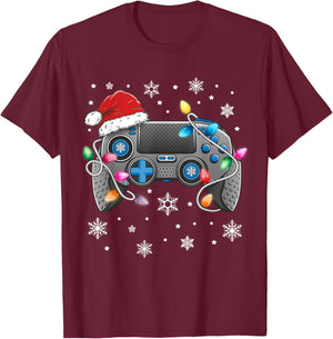 Video Game Controller Christmas Santa Hat Gamer Boys T-Shirt - T-Shirt | Maroon