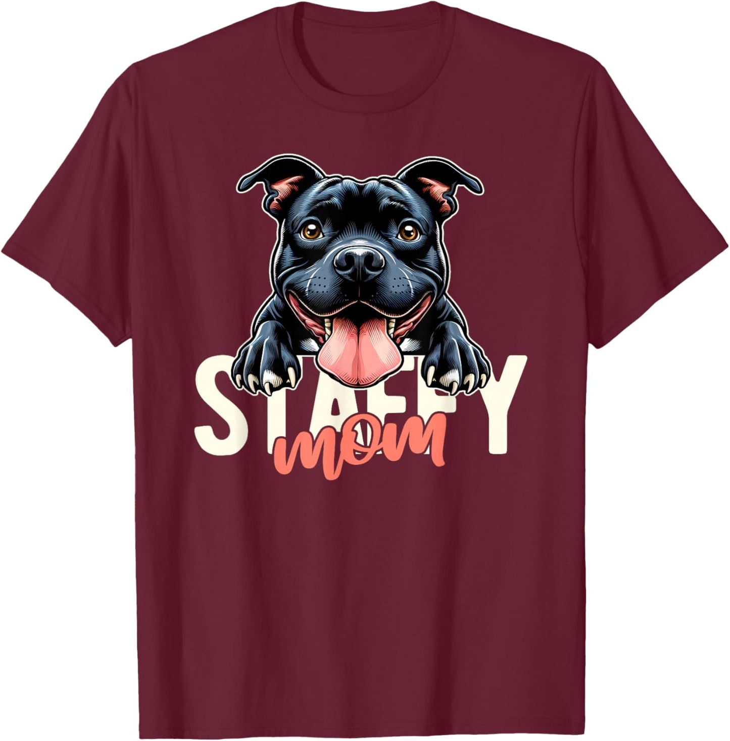 Staffy Mom Staffordshire Bull Terrier Dog Tattoo Funny Women T-Shirt - T-Shirt | Maroon