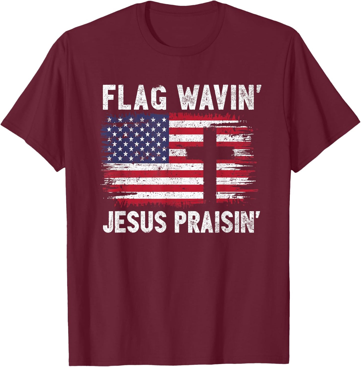 Faith & Freedom Christian America Flag Waving Jesus Praising T-Shirt - T-Shirt | Maroon