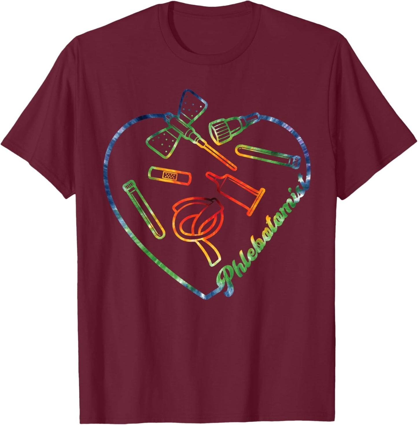 Phlebotomist Heart Tie Dye Phlebotomy T-Shirt - T-Shirt | Maroon